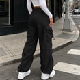 thumbnail image 4 of Axiiglly Cargo Pants for Women, Casual Drawstring Elastic Waist Black Work Pants with Multi Pockets, Baggy Stretchy Straight Leg Hiking Streetwear, XXS-2XL, 4 of 9