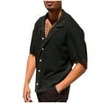 thumbnail image 3 of Lovskoo Mens Button Down Short Sleeve Shirt Collared Shirt Casual Solid Color Knit Hollow Shirts Black, 3 of 8