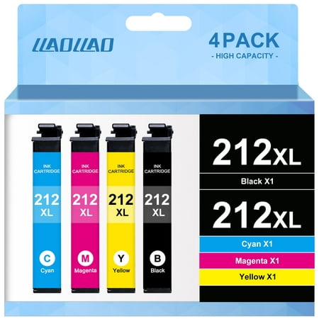 212XL Ink Cartridge for Epson 212 T212 Ink for Epson Workforce WF-2850 WF-2830 Expression Home XP-4100 XP-4105 Printer (Black Cyan Magenta Yellow, 4-Pack)