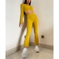 thumbnail image 3 of Leggings Acampanados Talle Alto Color Puro Elástico Suave Longitud Completa Casual Delgado Acampanado Leggings Deportivos para Mujer Amarillo L, 3 of 6