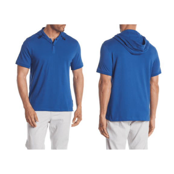 Kenneth Cole New York Hooded Short Sleeve Henley Royal Blue Size S