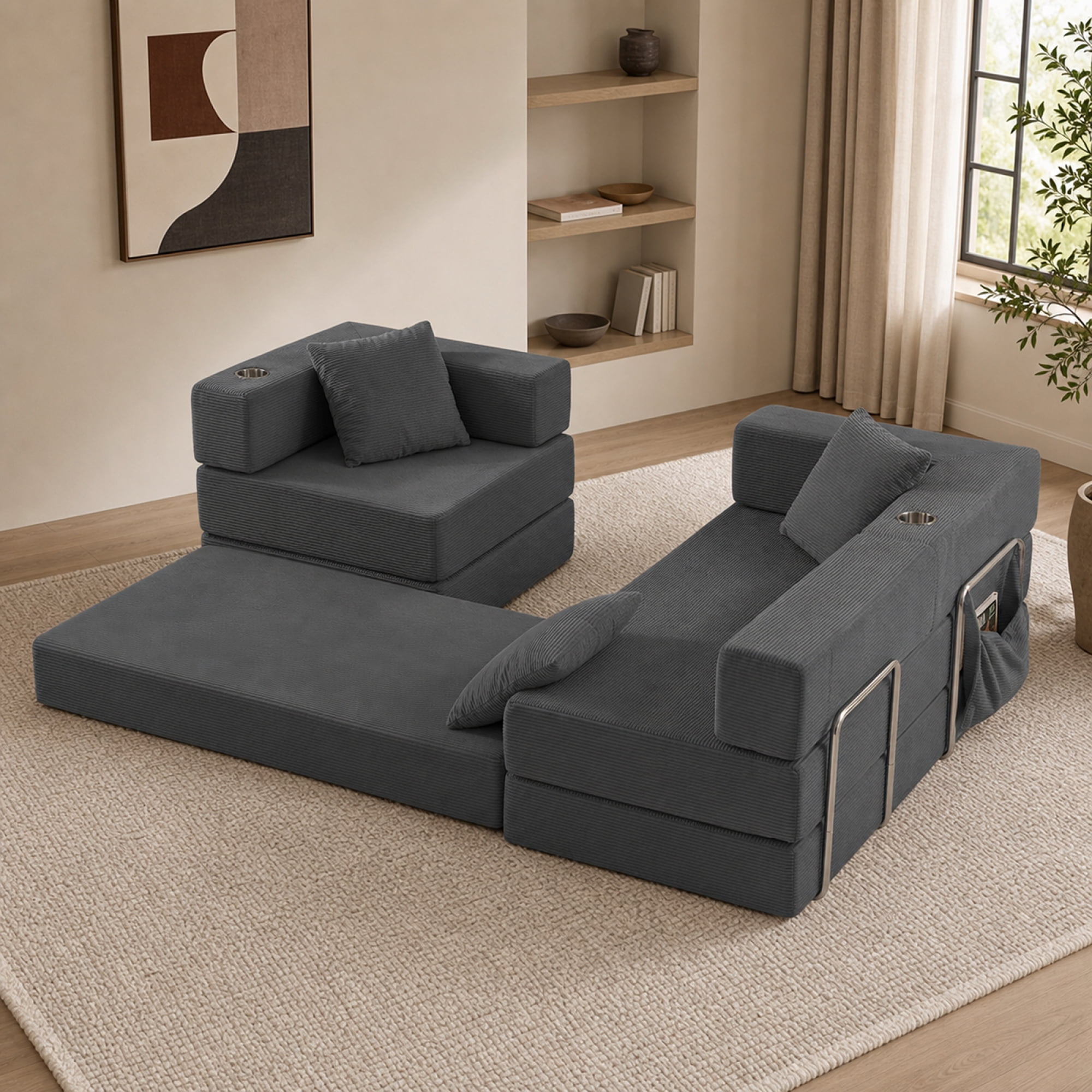 Leumius 108" Modular Sectional Sofa with L-Shape Chaise, Boneless Cloud Couch with Deep Seat for Living Room, Bedroom Gray