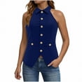 thumbnail image 1 of Pounoo Womens Halter Vest Tops Sleeveless Halter Neck Collared Button Front Blouses Office Commute Formal Events Blouses Vests Tunics Gift, 1 of 5