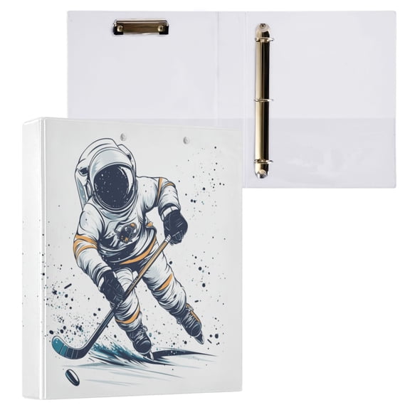 Astronaut Playing Hockey 3 Ring Hardcover Binders 1.5in Round Rings for Letter-Size Folder Paper Organizer Pockets for Office Student Recipe