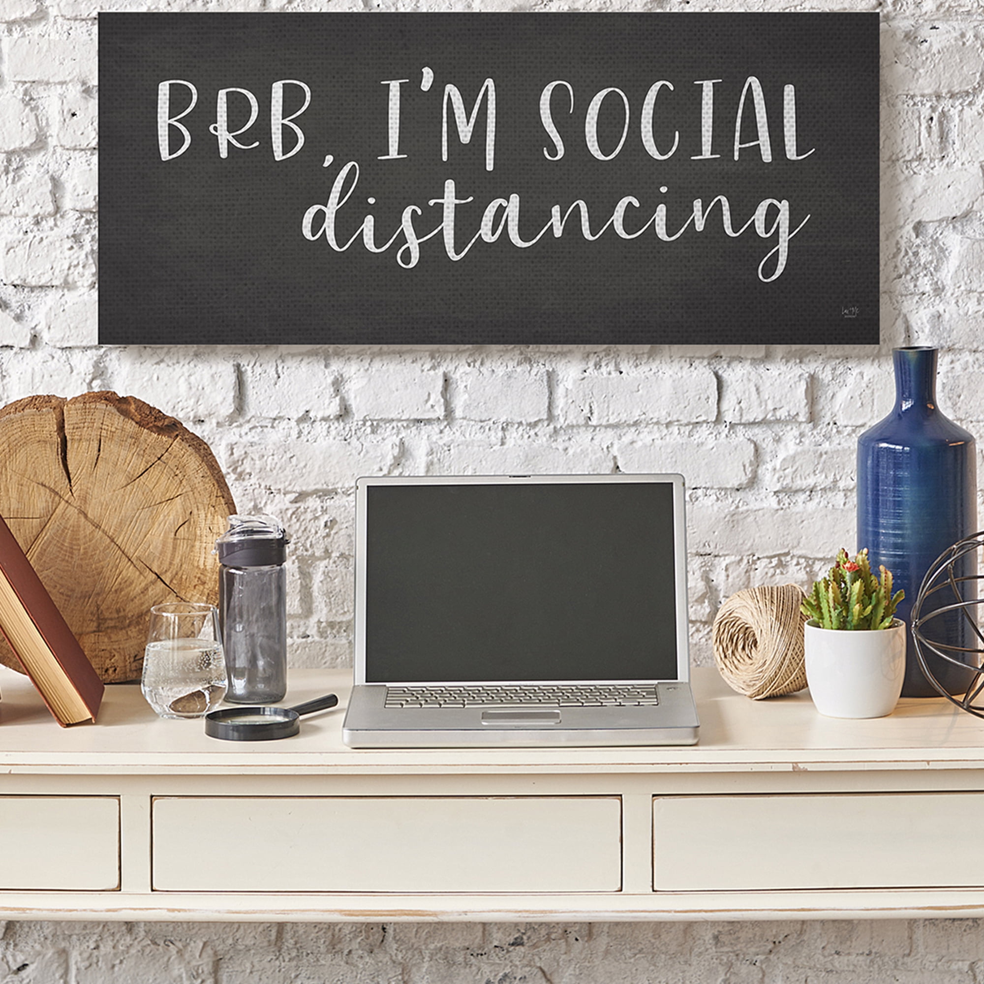 Stupell Industries BRB Social Distancing Phrase Grey White Canvas Wall Art by LUX + Me Designs