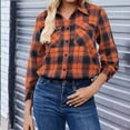 thumbnail image 4 of Dweltoz Plaid Shirts for Women Long Sleeve Button Down Tops With Pockets Casual Dressy Collared Blouses Lightweight Western Shackets Fall Basic Work Shirts,Orange 2XL, 4 of 5