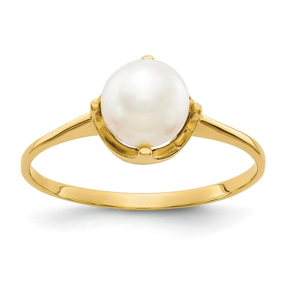 Solid 14k Yellow Gold Pearl Ring Band with CZ Cubic Zirconia Size 7 (Width = 2mm )