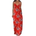 thumbnail image 2 of QLEICOM Women's Summer Casual Floral Printed Bohemian Spaghetti Strap Floral Long Maxi Dress with Pockets Boho Printed Hoop Sling Beach Long Dress Red B S, US Size: 4, 2 of 4