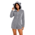 thumbnail image 2 of Miqool Unisex Warm Fuzzy Hooded Romper Short Onesie Playsuit Jumpsuit Zip Up Bear Long Sleeve Plush Loungewear Sleepwear S-5XL, 2 of 8