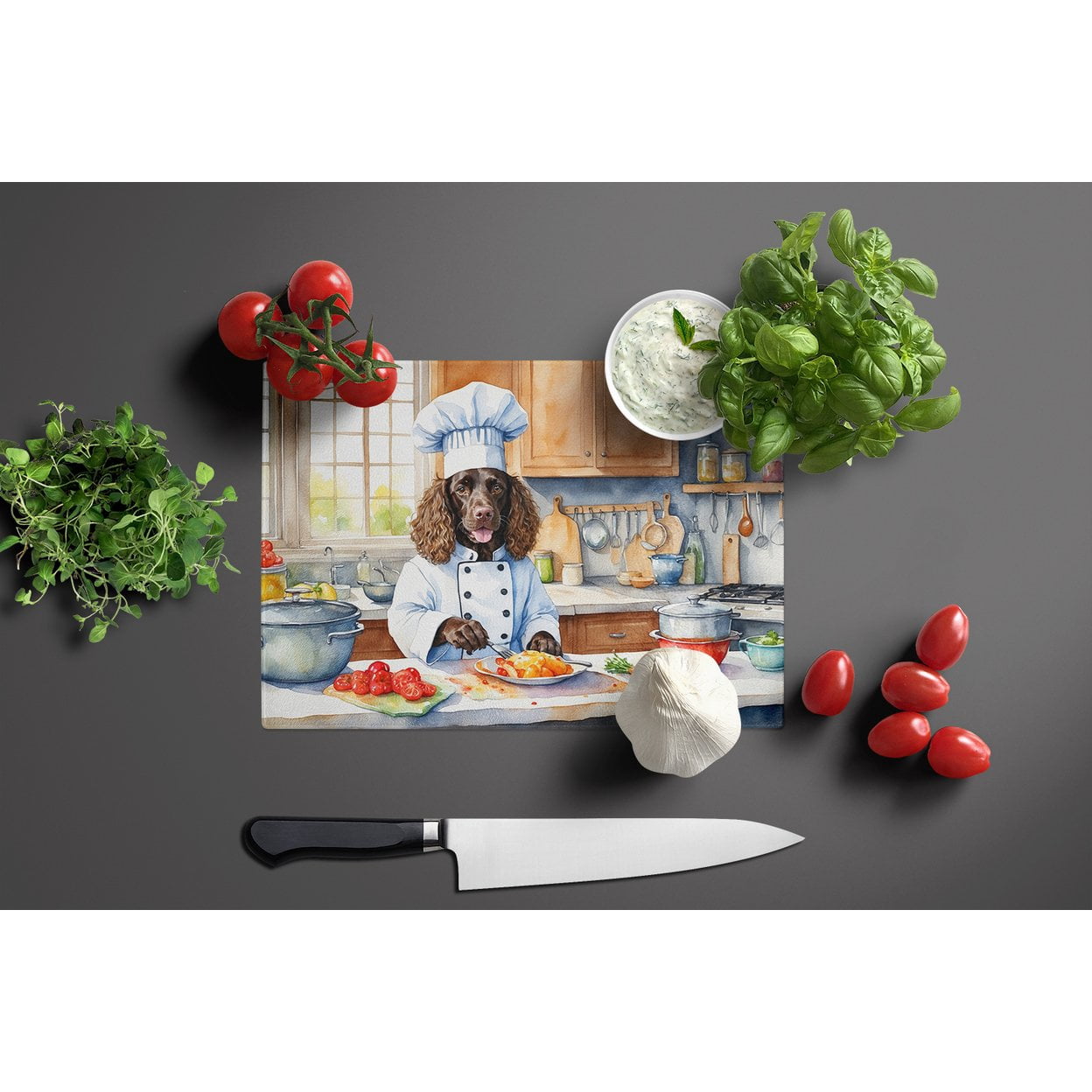 Water Spaniel The Chef Glass Cutting Board 12 in x 15 in