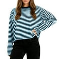 thumbnail image 2 of Neewe Women Oversized Striped Crewneck Tops Long Sleeve Color Block Lightweight Pullover Tops Casual Loose Workout Shirt, 2 of 8