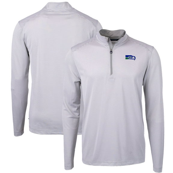 Men's Cutter & Buck Gray Seattle Seahawks Big & Tall Virtue Eco Pique Micro Stripe Tri-Blend Quarter-Zip Jacket