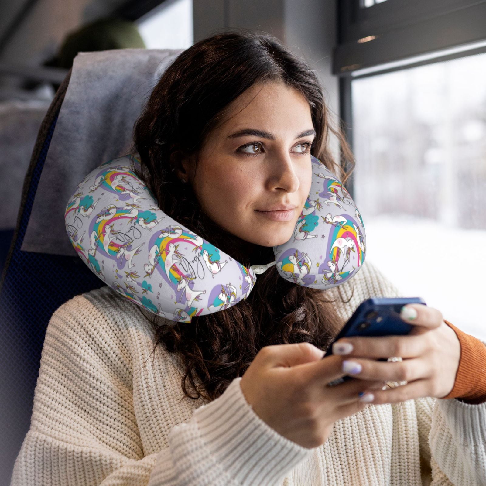 Xecao Unicorn DoingYoga Print Memory Foam Cervical Neck Pillow Versatile U-Shaped Pillows for Home,Office,Camping,Travelling,Soft Washable Cover