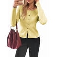 thumbnail image 2 of Women'S Vacation Button Cardigan Long Sleeve Knit Top Business Casual Round Neck Slim Fit Jacket Shirt Light Yellow L, 2 of 8