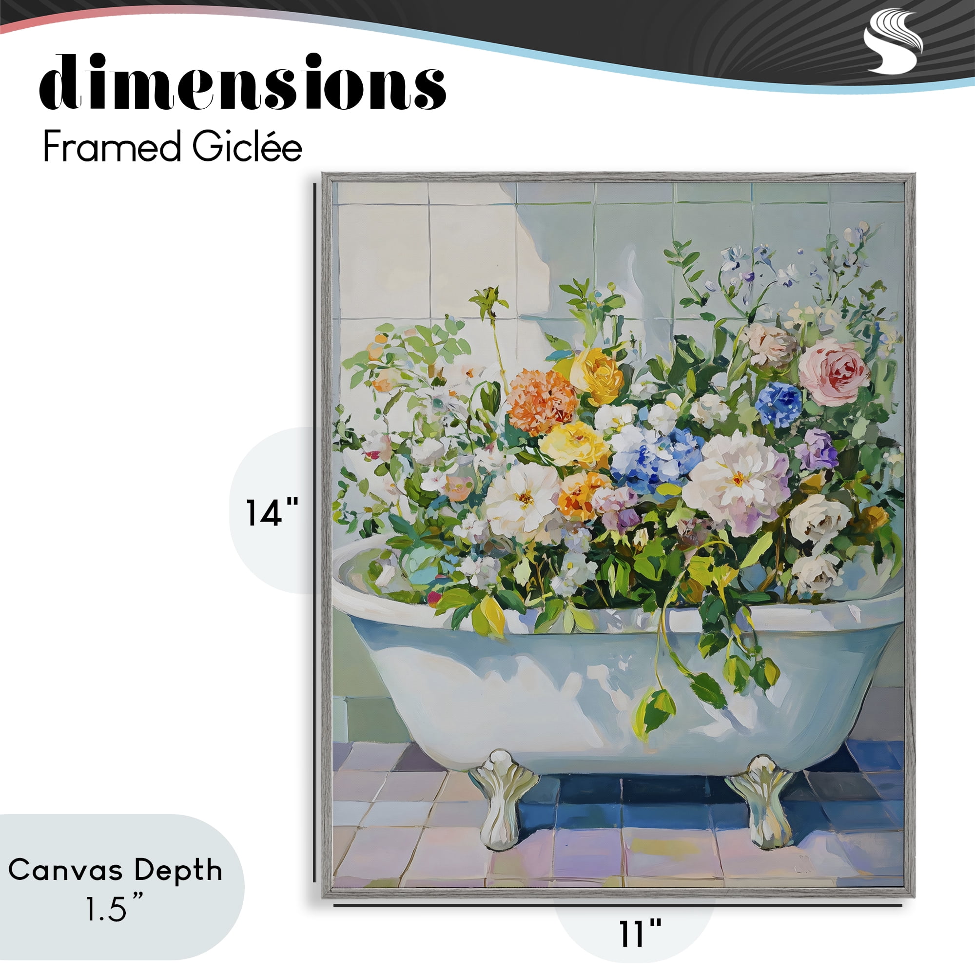 Stupell Industries Vintage Bathtub Bouquet Overgrowth Gray Framed Giclee Art, design by The Prints Vibe
