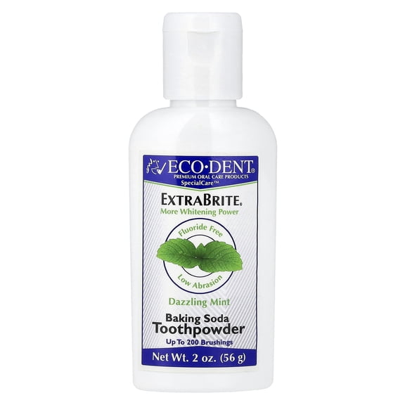 Eco-Dent ExtraBrite, Baking Soda Tooth Powder, Fluoride Free, Dazzling Mint, 2 oz (56 g)