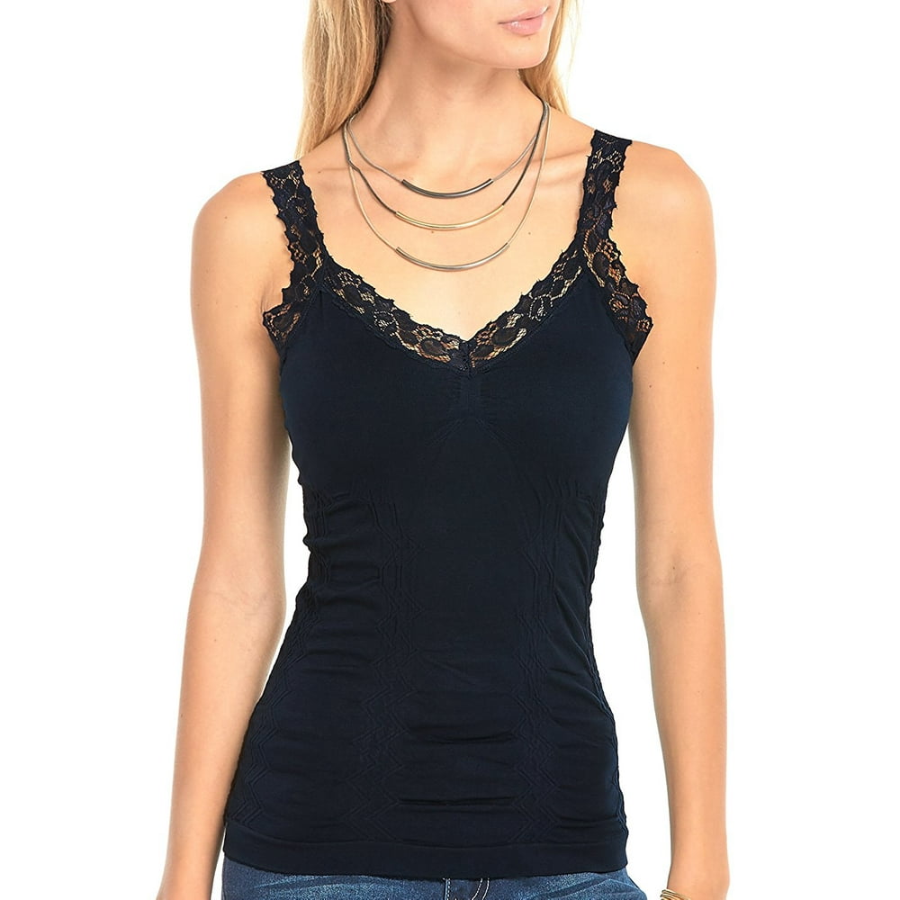 TheLovely Women's Seamless Wrinkled Lace Trim Camisole Tank Top