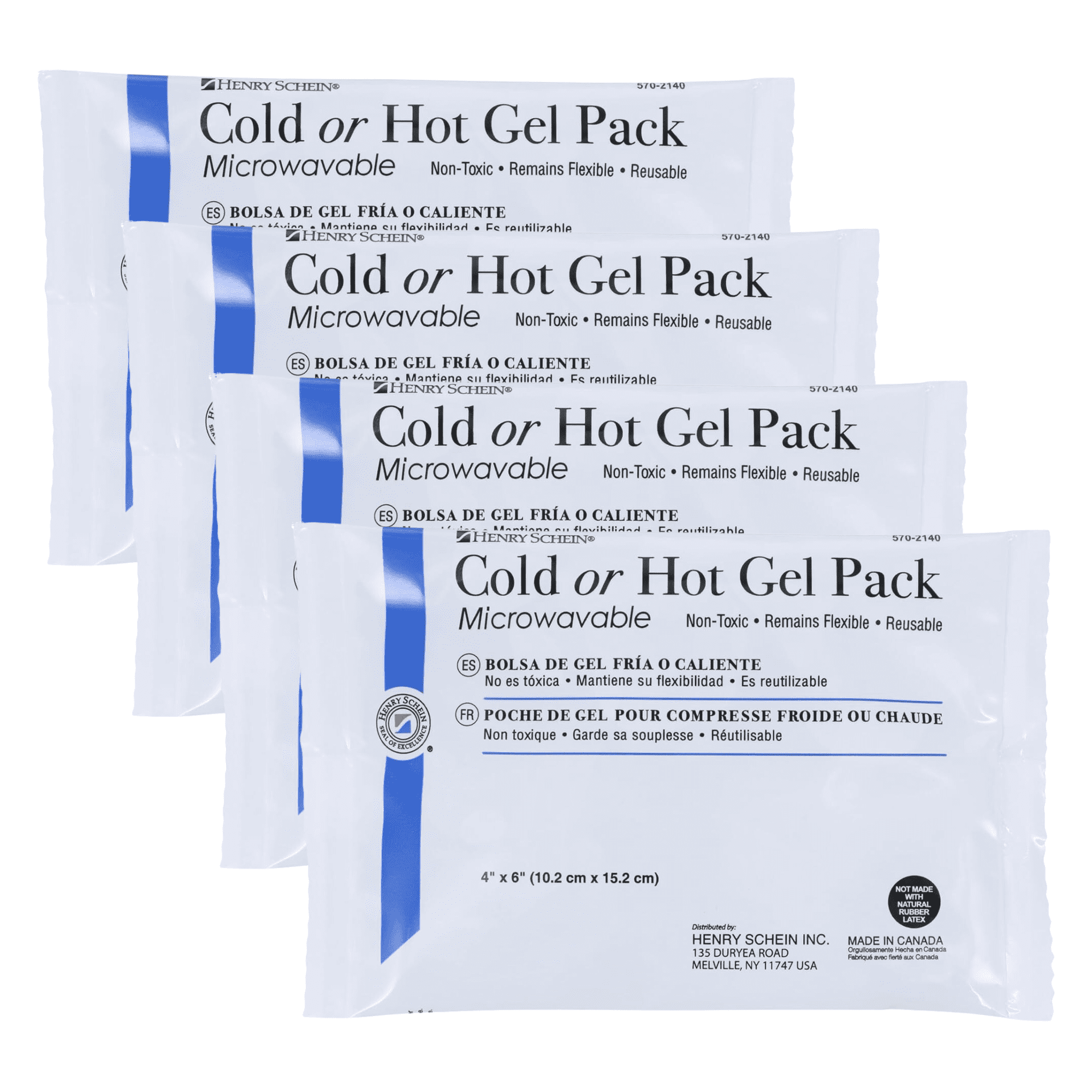Henry Schein Reusable Hot and Cold Gel Packs, 4" x 6" (4 Pack)