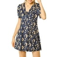 thumbnail image 2 of Allegra K Women's Floral Print V Neck Puff Short Sleeves Casual Mini Dress, 2 of 6