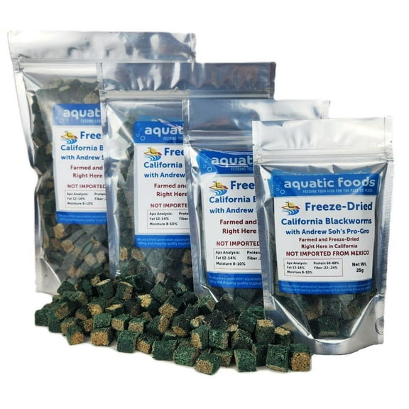 California Blackworms as Freeze Dried with Andrew Soh's Pro-Growth for Discus, Cichlids, All Tropical Fish. Farmed and Freeze Dried in California USA! - 25 Grams