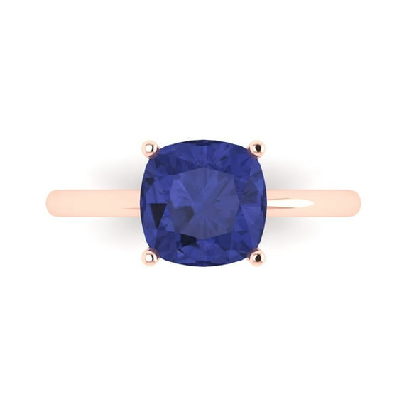 Solitaire Engagement Ring for Women - 2.5ct Simulated Tanzanite in 14K Rose Gold Promise Ring
