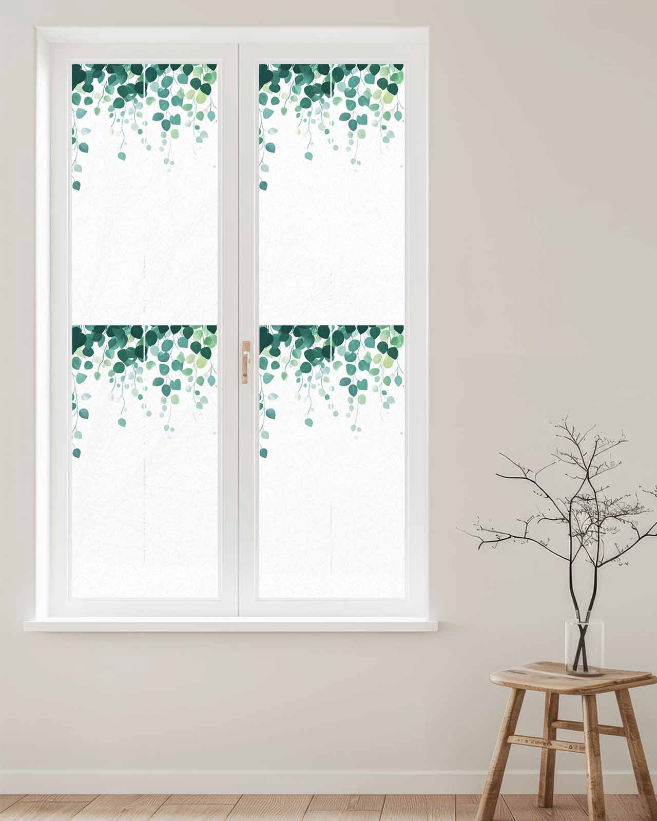 Window Privacy Film Eucalyptus Leaf Stained Glass Window Film Decorative Sun Block Window Cover Simple Spring Green Botanical Vines Window Clings Static Adhesive Sticker for Bathroom 29.5"x118"