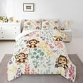 thumbnail image 2 of Kawaii Monkey Comforter Set Queen Size,Cartoon Monkey Flower Bedding Set,Watercolor Floral Quilt Bed Set Forest Wildlife Animal Down Comforter with 2 Pillowcases, 2 of 7