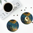 thumbnail image 4 of Honeii Sunflower Castle Starry Sky print Leather Coaster Set of 4, ideal for safeguarding your furniture from drinks spills and effortless cleanup-Round Shape, 4 of 6