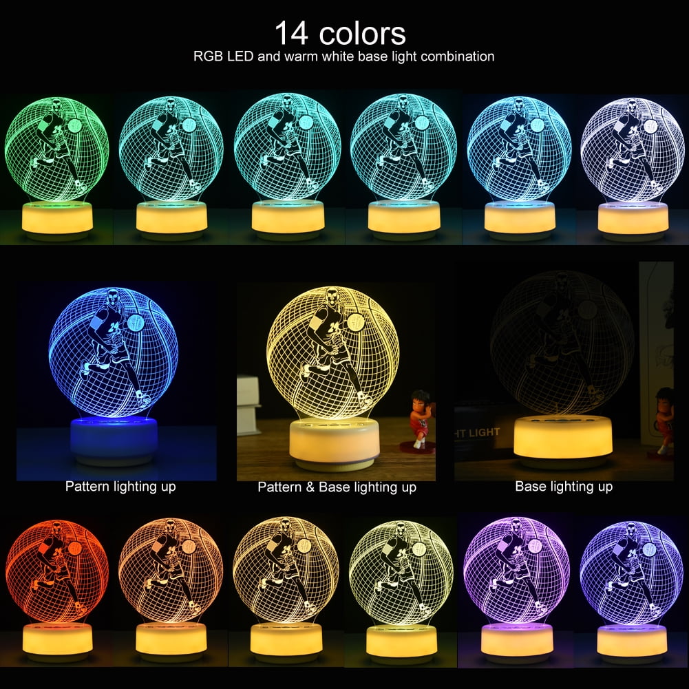 Basketball Night Light Sports Table Mood Lamp,14 Colors Pattern & Warm White Luminous Base Desk Light, Entity Key/Timer/Remote Control/Dimmable,Basketball Gifts/Birthday Gifts Toys for Boys/Men
