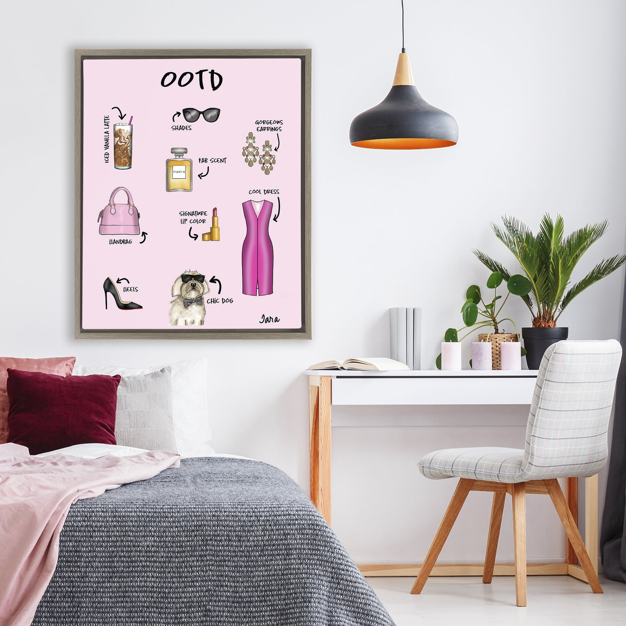 Stupell Industries Feminine Glam Outfit of the Day Brown Framed Floater Canvas Wall Art, design by Tara Boone