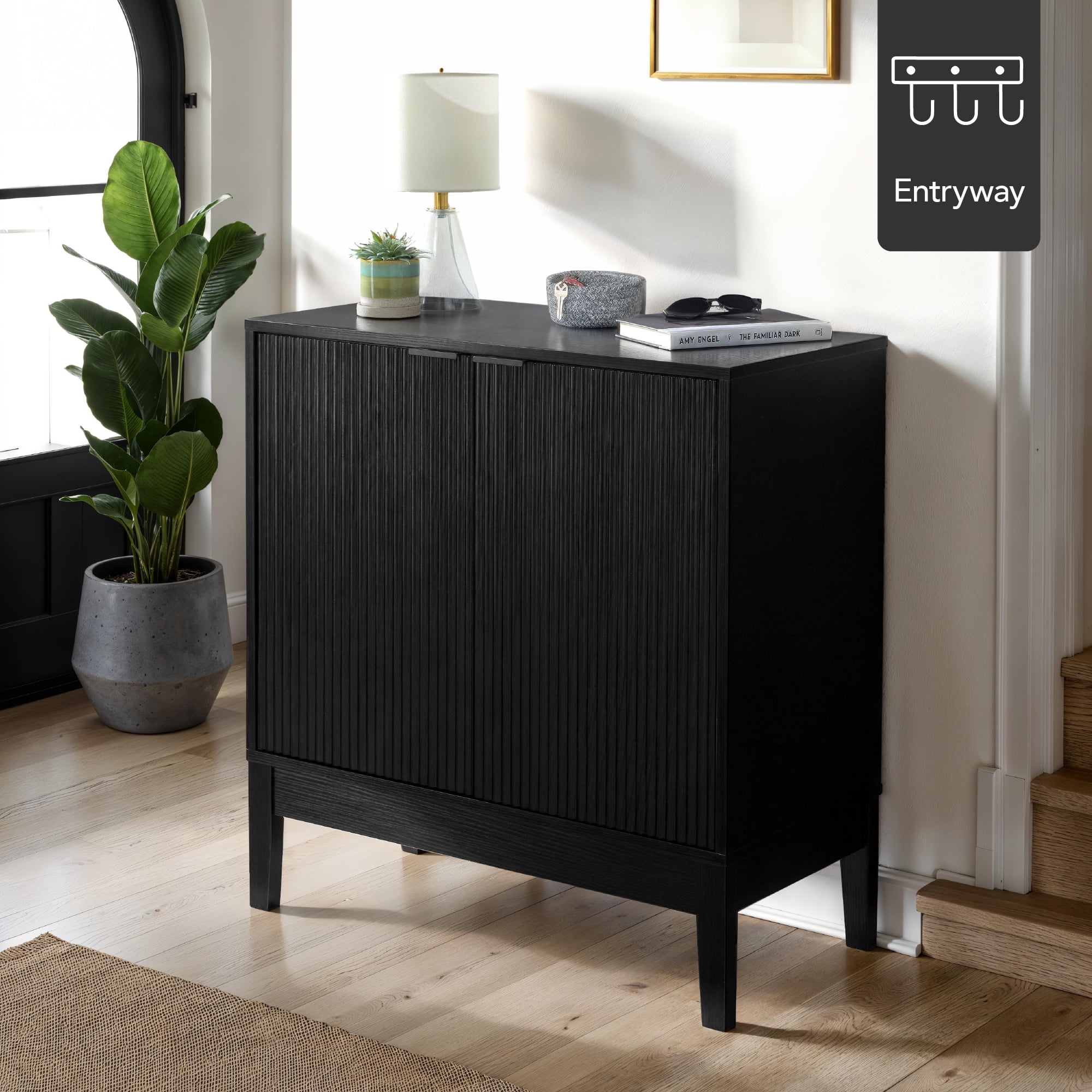 Best Choice Products 2-Door Reeded Storage Cabinet w/ Soft-Close Doors, Multipurpose Accent Furniture - Black
