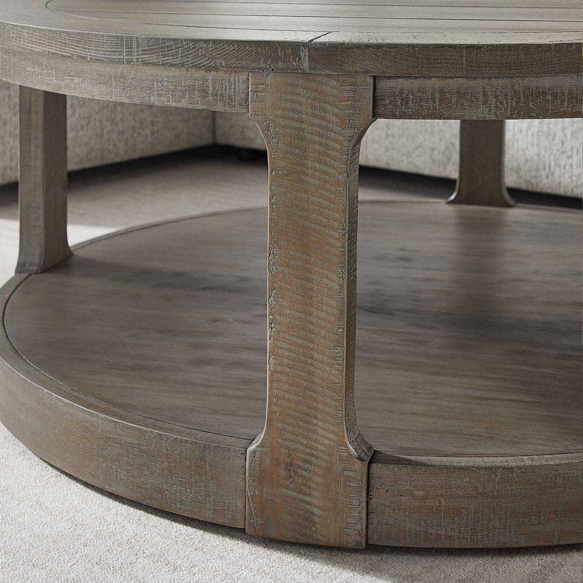 40inch Large Curved 2 Tier Traditional Round Circle Wooden Center Coffee Table,Rounded Table with Wheels,Mid Century Rustic Style Table for living Room,Office,Apartment,OAK