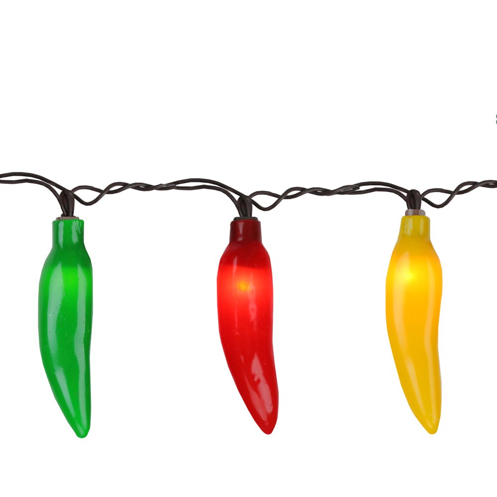 35Count Vibrantly Colored Chili Pepper String Light Set, 22.5' Brown Wire