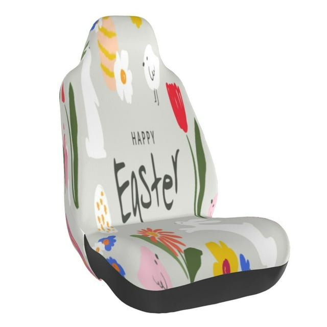 Wukai Happy Easter Full Set Car Seat Covers with Soft Padding Universal Auto Front Seats Protector and Cushion Mat