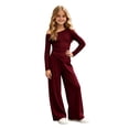 thumbnail image 3 of Hudaneo Teen Girls Asymmetrical Neck Ribbed Top and Wide Leg Pants Fall Winter Set, Red 7-8 Years, 3 of 9