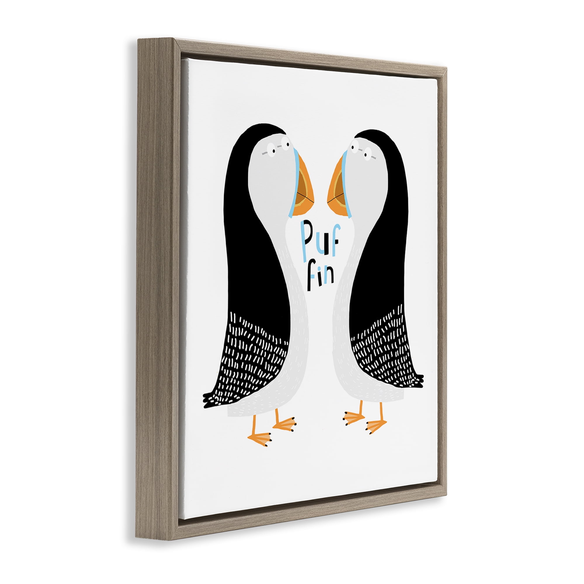 Stupell Industries Puffin Bird Duo Animals Painting Brown Floater Framed Canvas Art Print Wall Art, 25 x 25