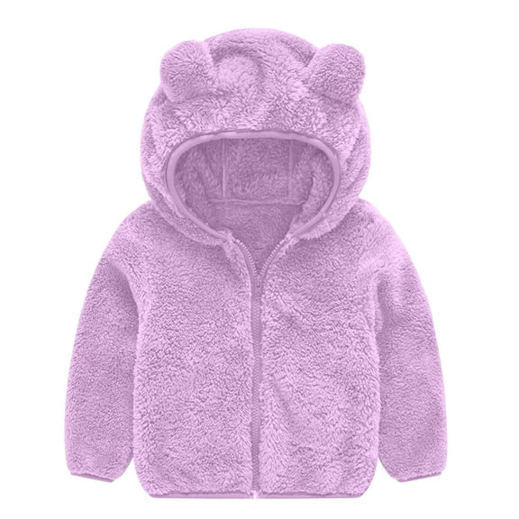 UQJfacai Girls Fleece Jacket Toddler Sherpa Cute Bear Ears Hooded Zip Up Fall Jackets Long Sleeve Winter Coat Kids Causal Outerwear 6M-4T