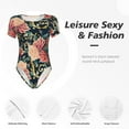 thumbnail image 6 of Uemuo Rose Flowers Pattern Women's One Piece Short Sleeve Swimsuit Rash Guard Surfing Modest Quick-drying Swimsuit Beach Essentials-Small, 6 of 9