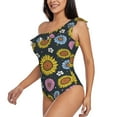 thumbnail image 3 of Picia Colorful Sunflowers Pattern Women's One Piece Swimsuits,One Shoulder Swimwear Asymmetric ,Ruffle Monokinis Bathing Suits,High Waisted Flattering Bathing Suits-Medium, 3 of 8