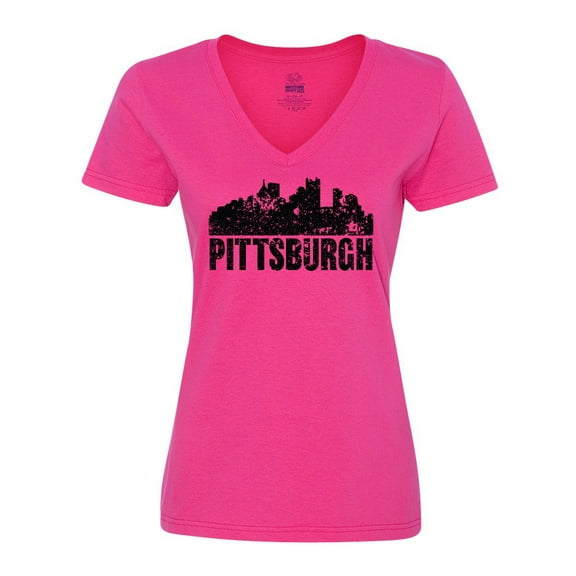 Inktastic Pittsburgh Skyline Grunge Women's V-Neck T-Shirt