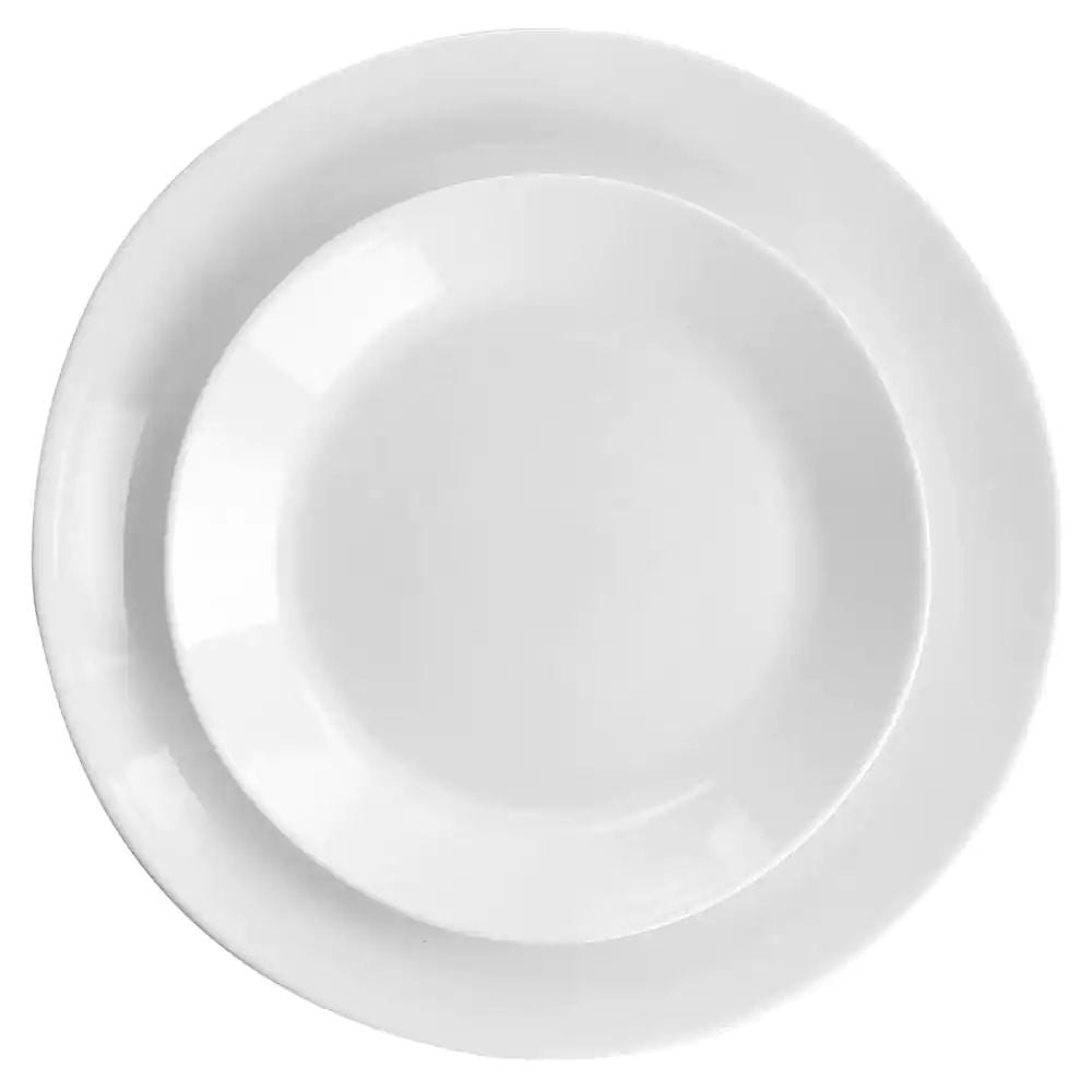 Gibson Courtyard 12 Piece Dinnerware Set in Opal Tempered Glass