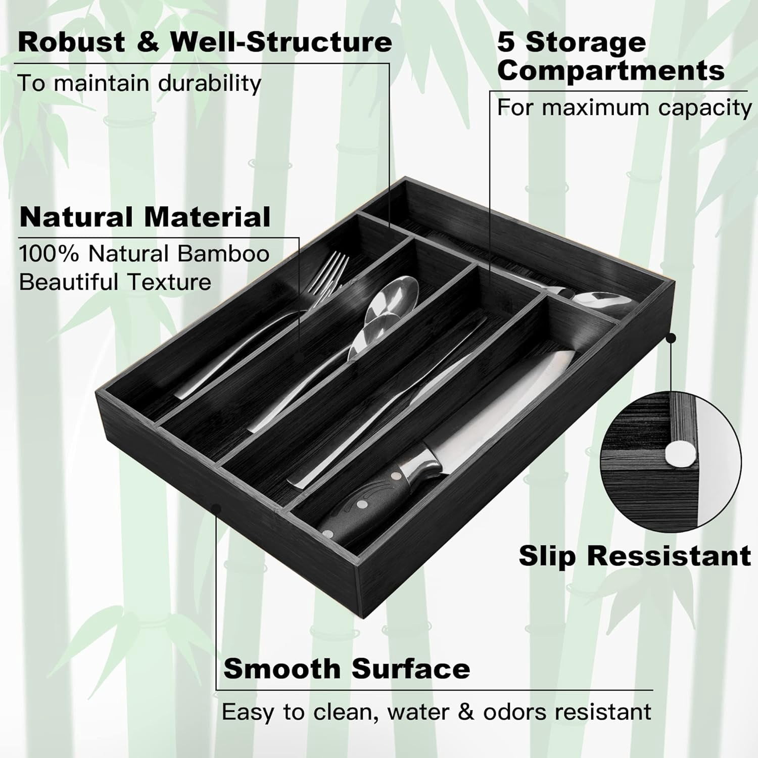 Silverware Organizer Acacia Kitchen Drawer Organizer Utensil Organizer Silverware Holder Cutlery Organizer in drawer Flatware Organizer Tray (Acacia 7 Slots)