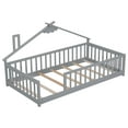 thumbnail image 4 of PORKISS Kids Montessori Floor Bed, Twin Floor Bed with Fence for Girls and Boys, without Door, Grey, 4 of 12