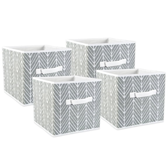 DII 11" Square Polyester Cube Herringbone Storage Bin in Gray (Set of 4)