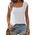 thumbnail image 2 of Yuyuzo Women' Cap Sleeve Tops Square Neck Ruffle Sleeve T Shirts Solid Color Summer Basic Top, 2 of 7