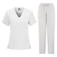 thumbnail image 2 of Minjewel Men's Comfortable Short Sleeve Nursing Uniform Set, Relaxed Fit Scrubs for Male Nurses, Caregivers & Healthcare Professionals,White L, 2 of 5
