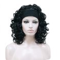 thumbnail image 1 of Aimole Pelucas negras de pelo corto y rizado de 16 pulgadas, peluca para mujer, media peluca 3/4 con diadema negra (1-negro), 1 of 3