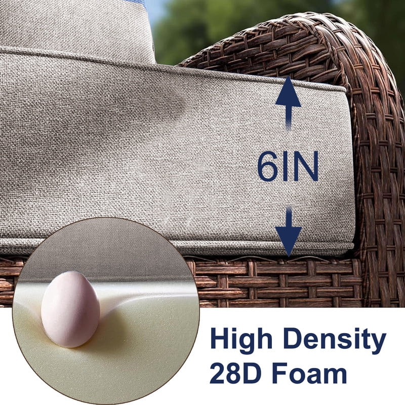 Outdoor Rattan Chair Cushions, Waterproof Patio Chair Replacement Cushions, 6in Thick Seat Back Cushion for Deck Yard and Poolside（Khaki 2pc）