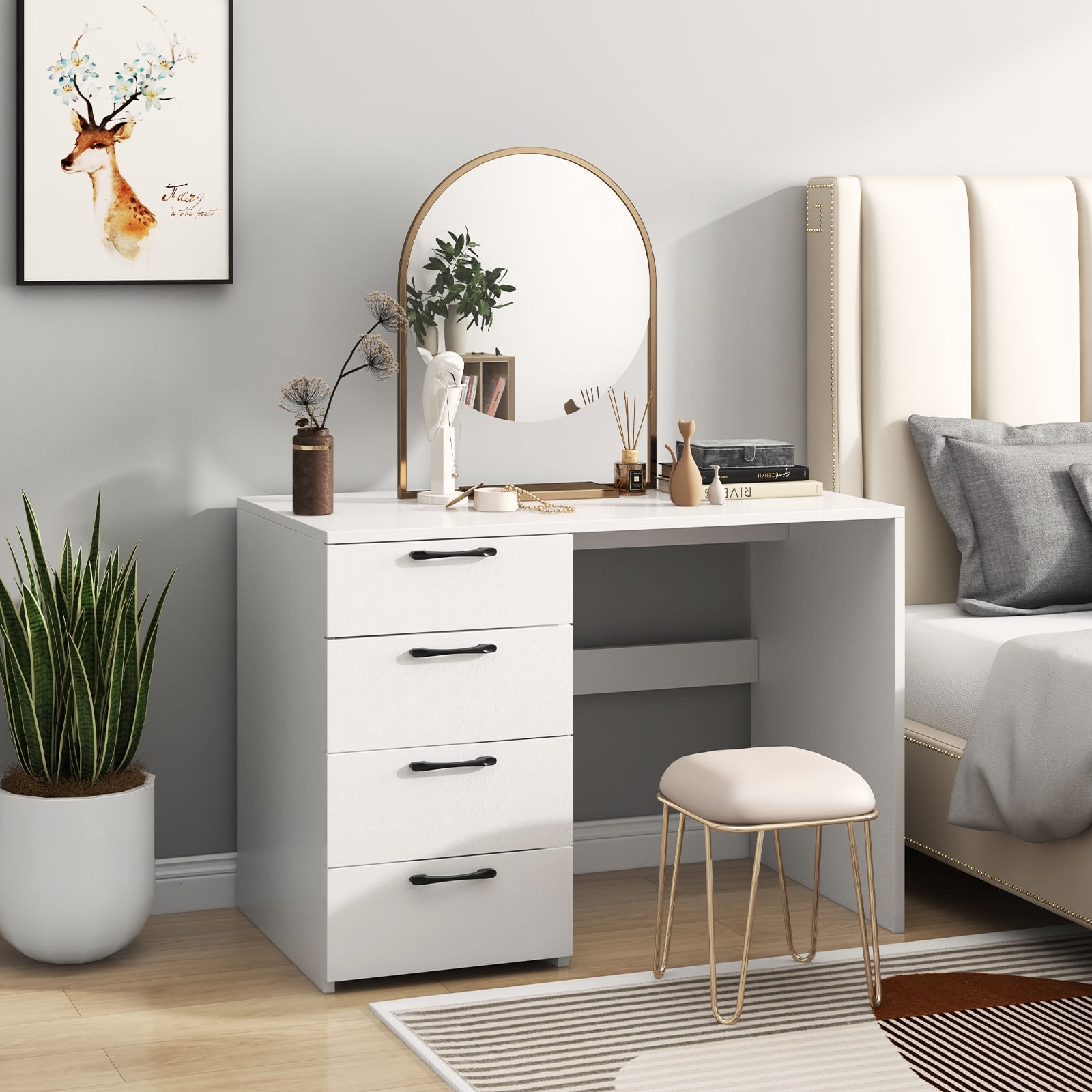 Topbuy Wood Computer Desk with Storage Large Writing Desk w/ 4 Drawers Home Office PC Desk Workstation