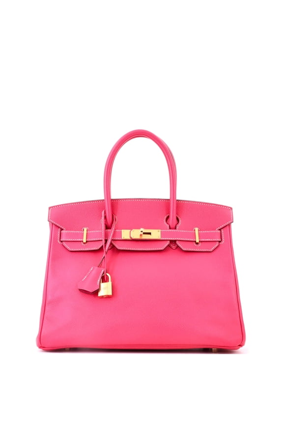 Pre-Owned Birkin Handbag Rose Tyrien Epsom with Gold Hardware 30 By Rebag